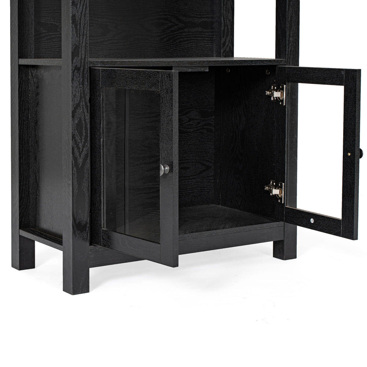 Black |#| 3 Tier Farmhouse Style Storage Cabinet Bookshelf with Glass Doors - Black