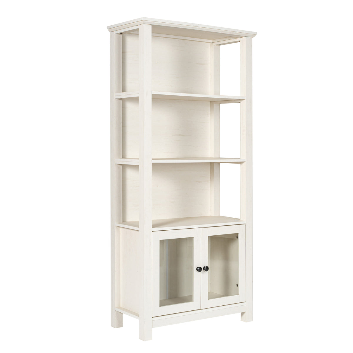 White |#| 3 Tier Farmhouse Style Storage Cabinet Bookshelf with Glass Doors - White