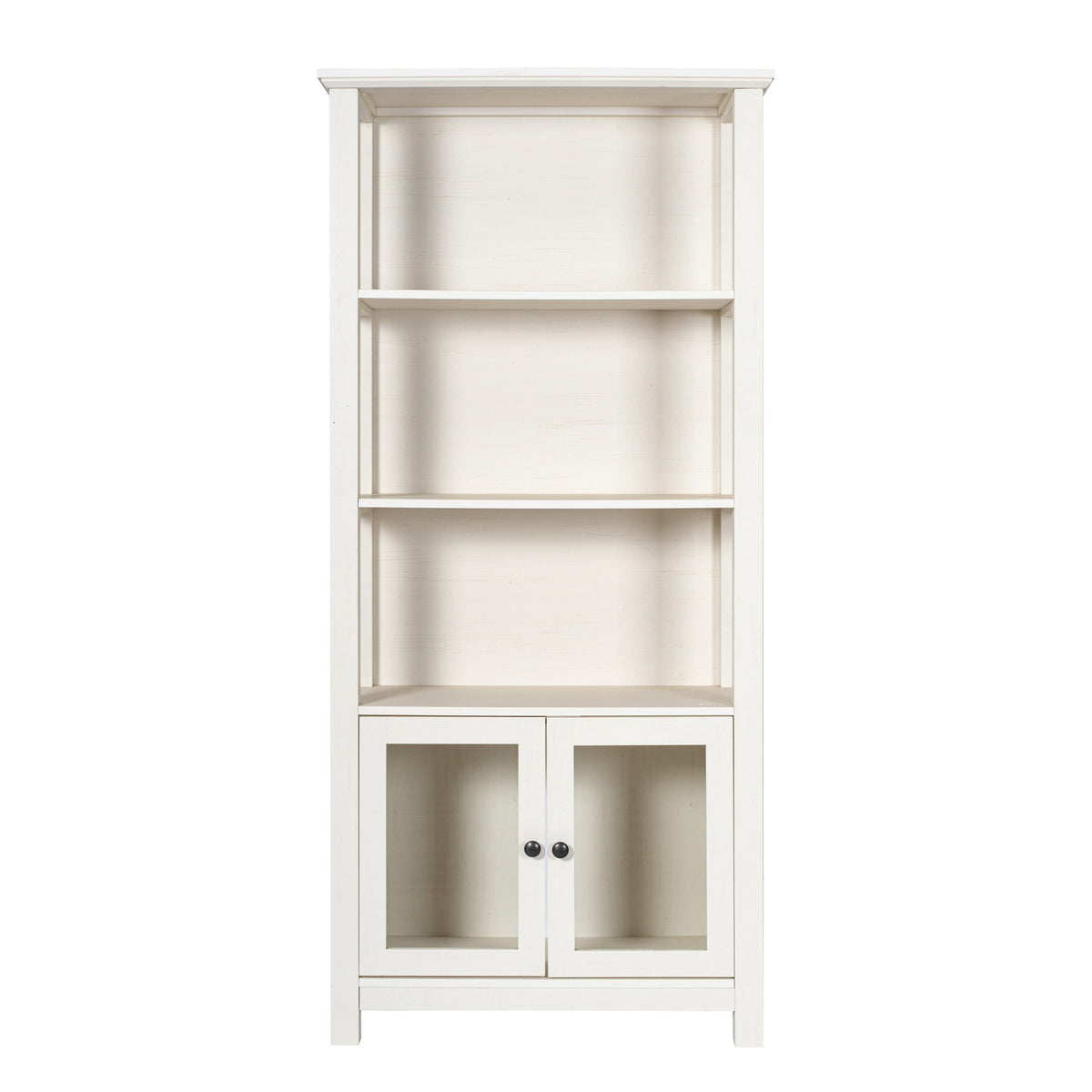 White |#| 3 Tier Farmhouse Style Storage Cabinet Bookshelf with Glass Doors - White