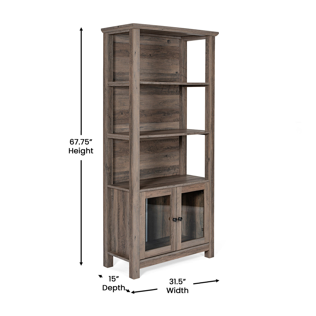 Gray Wash |#| 3 Tier Farmhouse Style Storage Cabinet Bookshelf with Glass Doors - Gray Wash