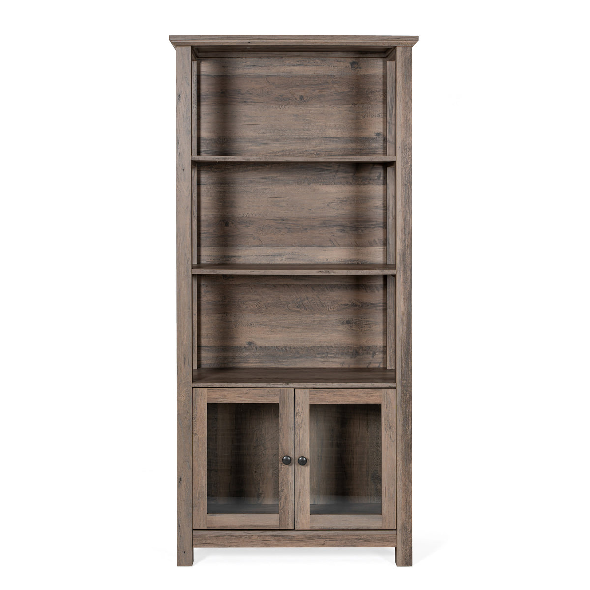 Gray Wash |#| 3 Tier Farmhouse Style Storage Cabinet Bookshelf with Glass Doors - Gray Wash