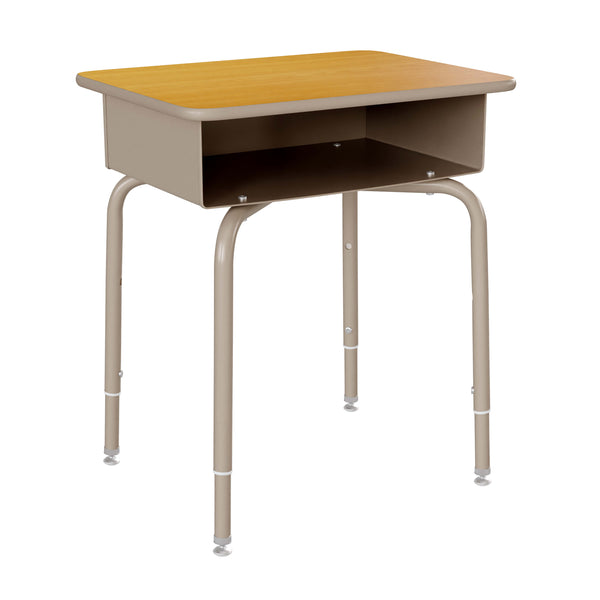 Maple Top/Silver Frame |#| Student Desk with Maple Desktop and Silver Open Front Metal Book Box