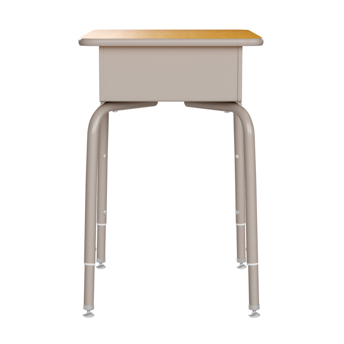 Maple Top/Silver Frame |#| Student Desk with Maple Desktop and Silver Open Front Metal Book Box