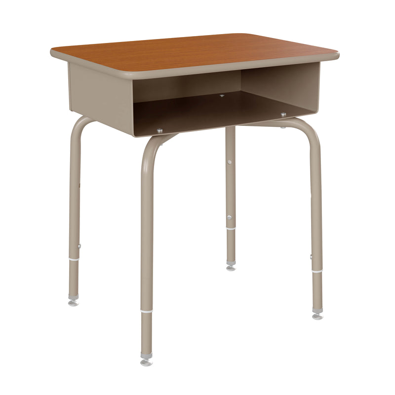 Walnut Top/Silver Frame |#| Student Desk with Walnut Desktop and Silver Open Front Metal Book Box
