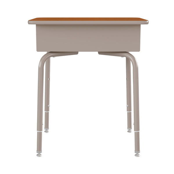 Walnut Top/Silver Frame |#| Student Desk with Walnut Desktop and Silver Open Front Metal Book Box