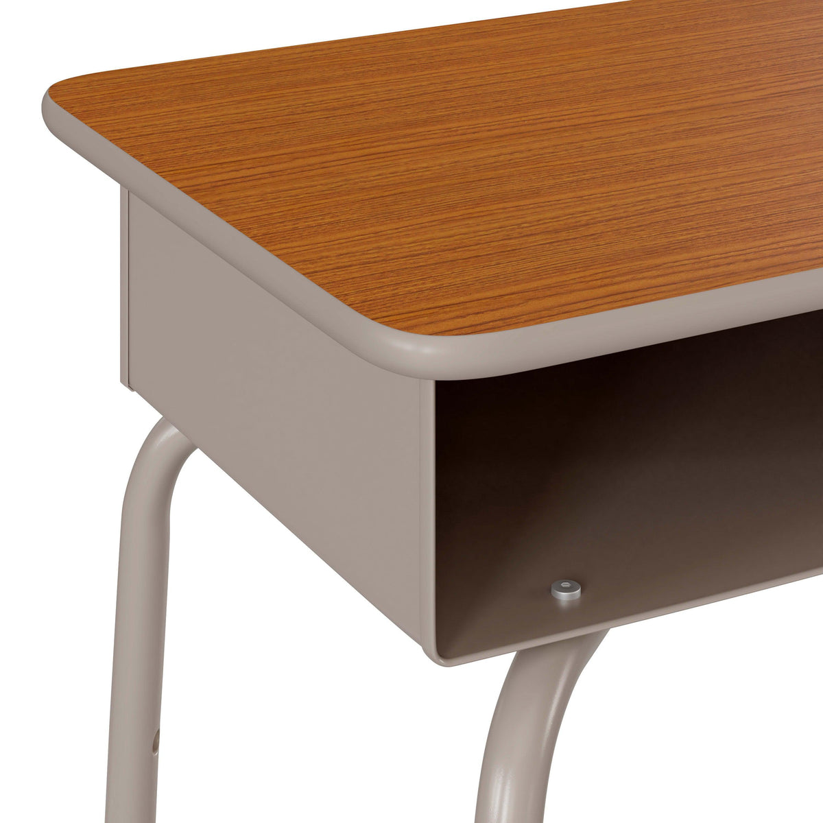 Walnut Top/Silver Frame |#| Student Desk with Walnut Desktop and Silver Open Front Metal Book Box