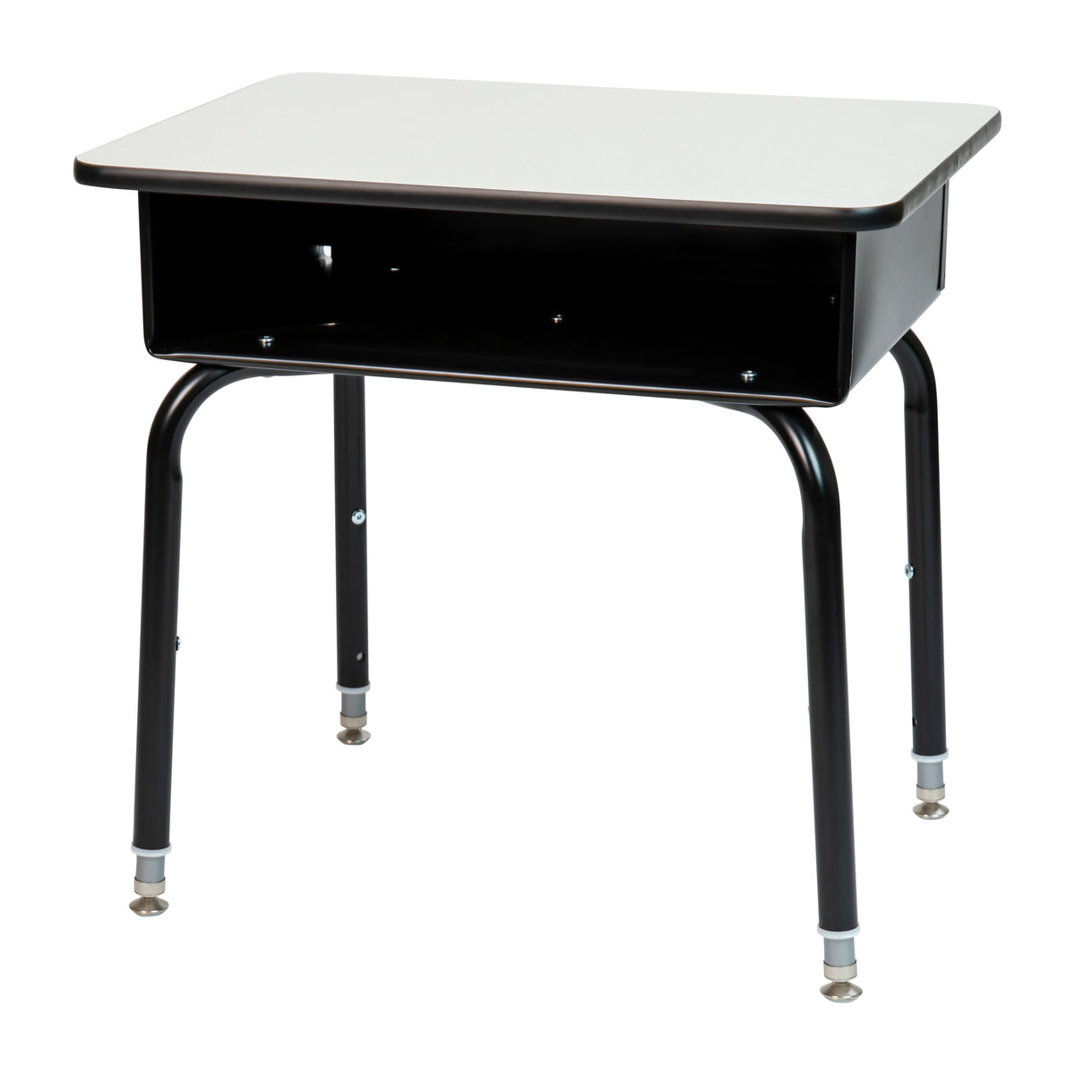 Gray Top/Black Frame |#| Gray Student Desk with Open Front Metal Book Box - School Desk