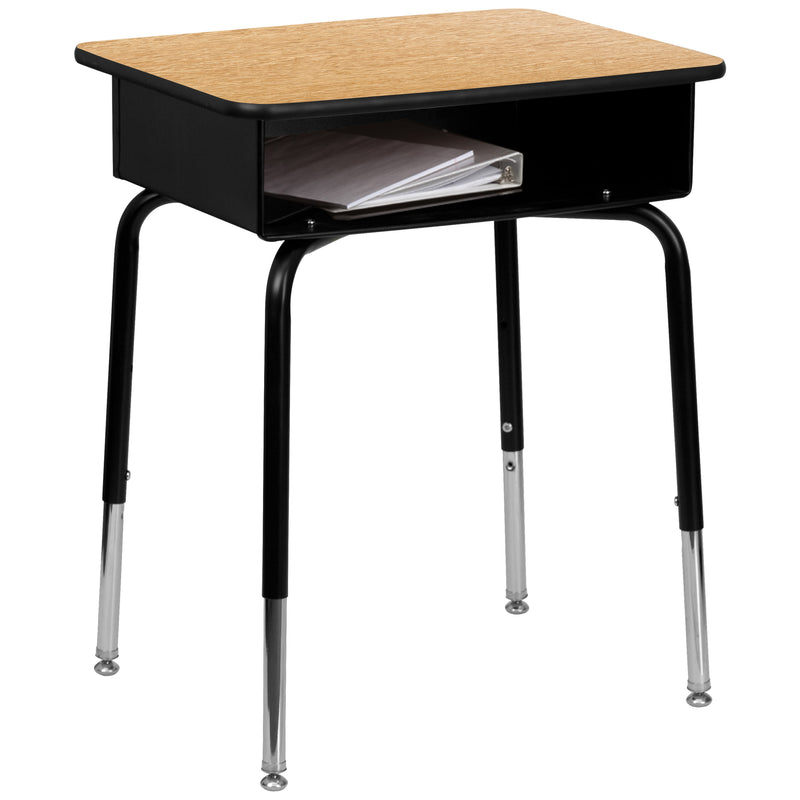 Natural Top/Black Frame |#| Natural Student Desk with Open Front Metal Book Box - School Desk