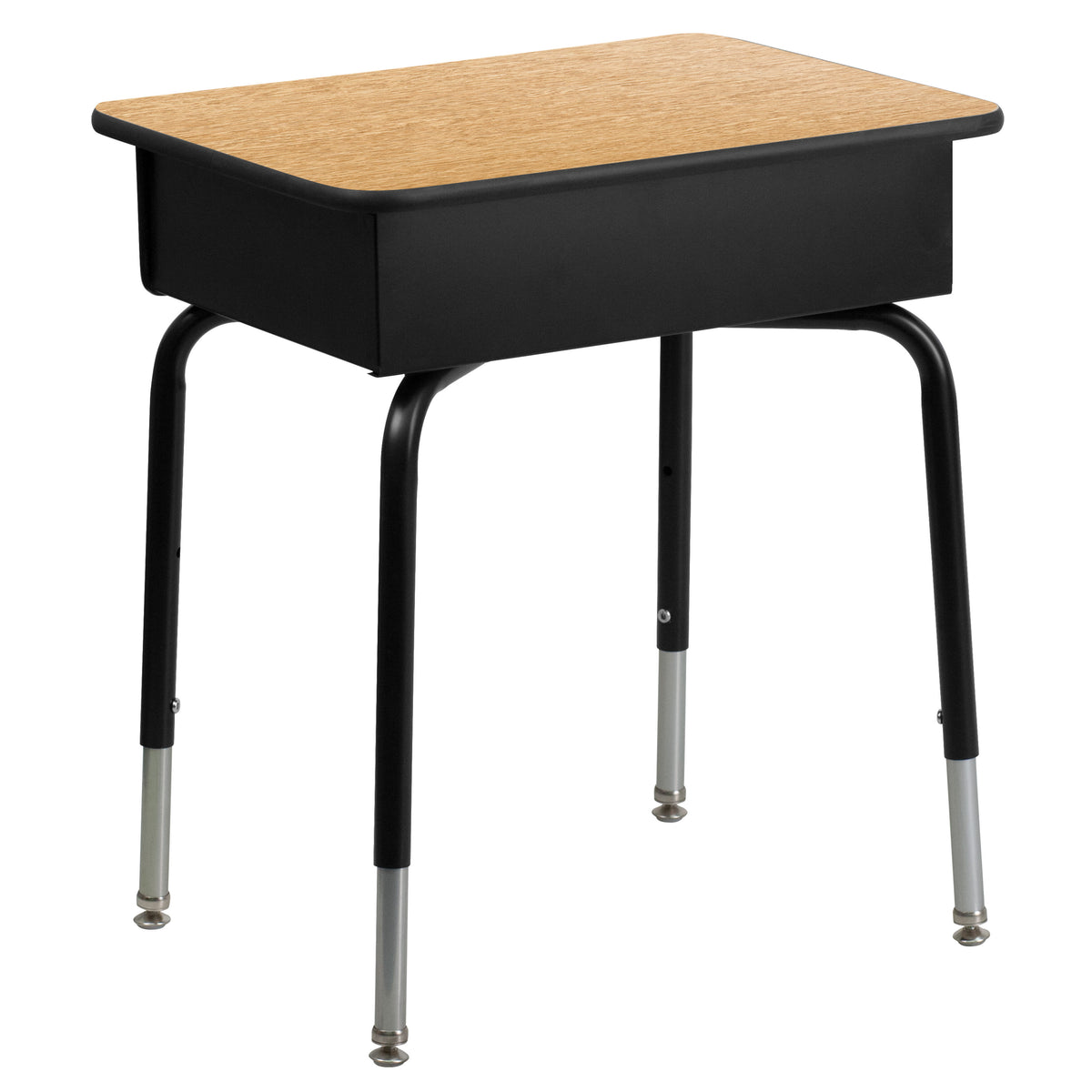 Natural Top/Black Frame |#| Natural Student Desk with Open Front Metal Book Box - School Desk