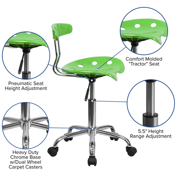 Apple Green |#| Vibrant Apple Green and Chrome Swivel Task Office Chair with Tractor Seat
