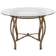 Clear Top/Matte Gold Frame |#| 45inch Round Glass Dining Table with Bowed Out Matte Gold Metal Frame