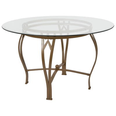 Syracuse 48'' Round Glass Dining Table with Bowed Out Metal Frame