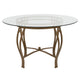 Clear Top/Matte Gold Frame |#| 48inch Round Glass Dining Table with Bowed Out Matte Gold Metal Frame