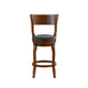 Black Vinyl/Antique Oak Frame |#| 24inch Open Back Wooden Swivel Stool - Padded Seat-Antique Oak/Black Faux Leather