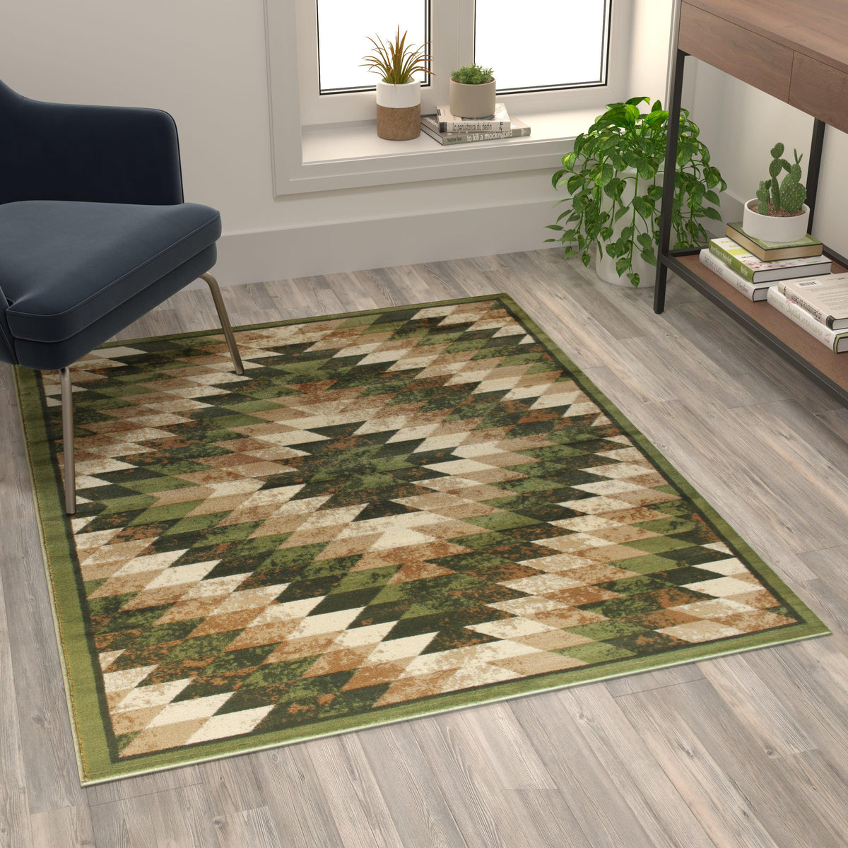 Green,4' x 5' |#| Southwestern Style Diamond Patterned Indoor Area Rug - Green - 4' x 5'