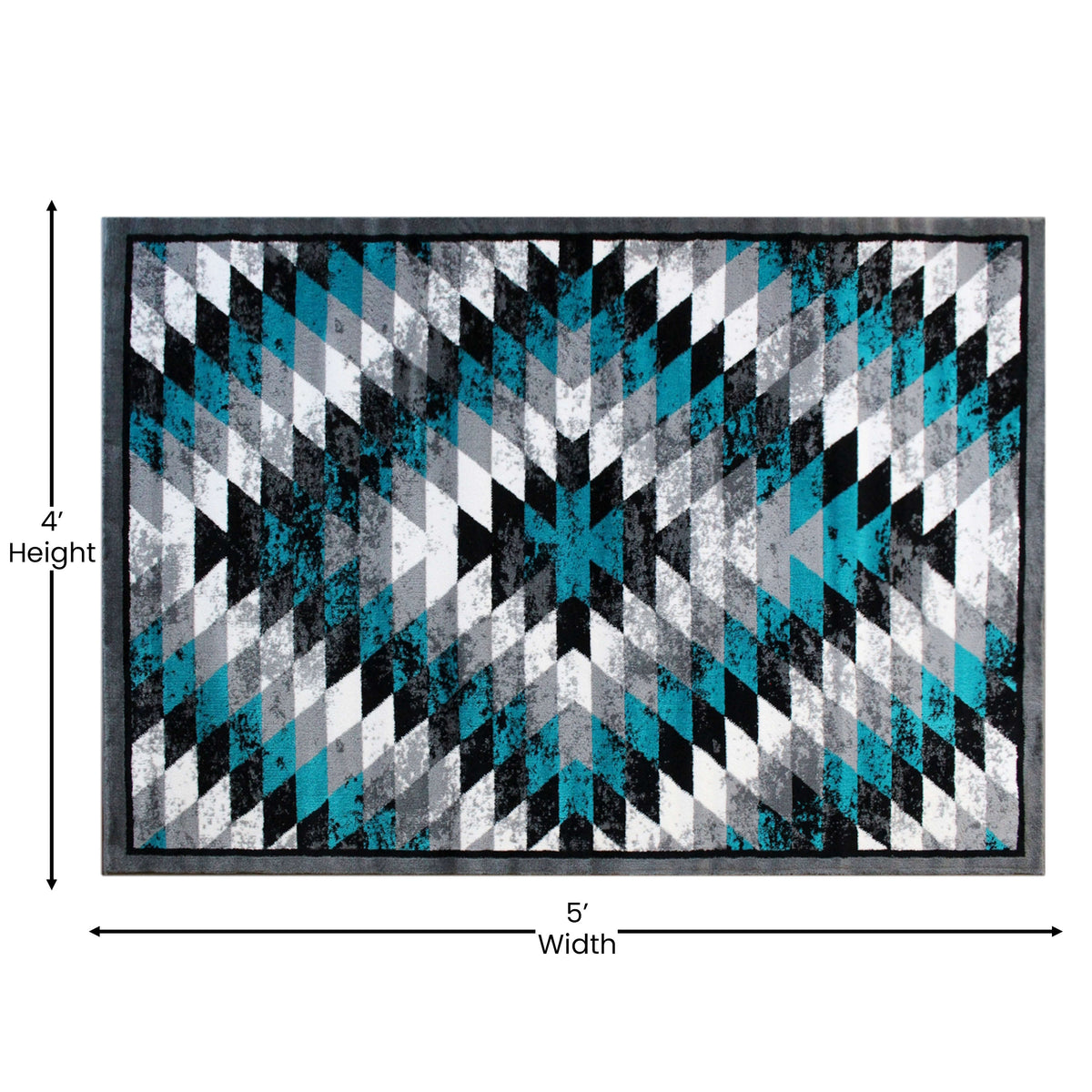 Turquoise,4' x 5' |#| Southwestern Style Diamond Patterned Indoor Area Rug - Turquoise - 4' x 5'