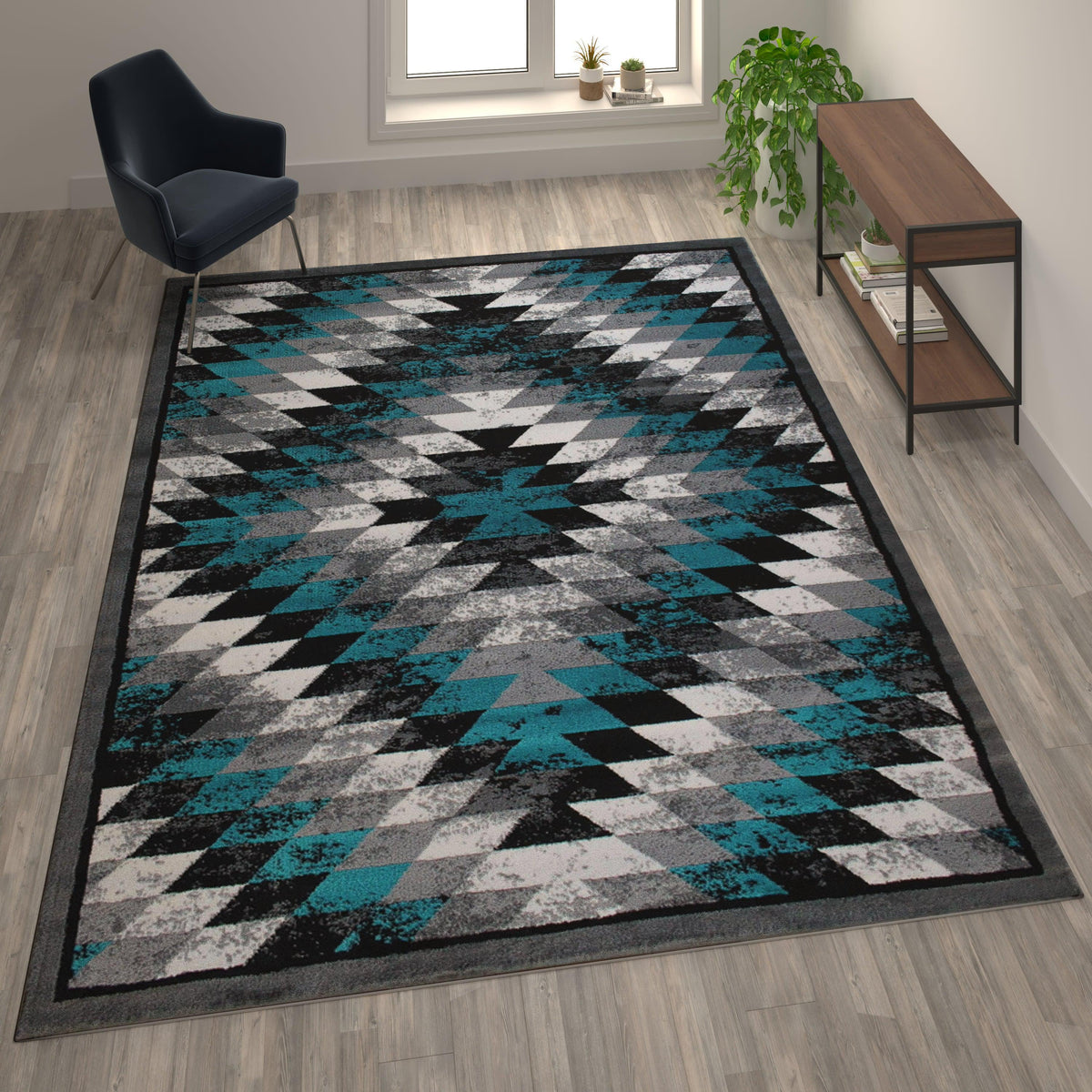 Turquoise,8' x 10' |#| Southwestern Style Diamond Patterned Indoor Area Rug - Turquoise - 8' x 10'