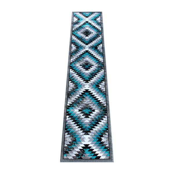 Turquoise,2' x 11' |#| Southwestern Style Diamond Patterned Indoor Area Rug - Turquoise - 2' x 11'