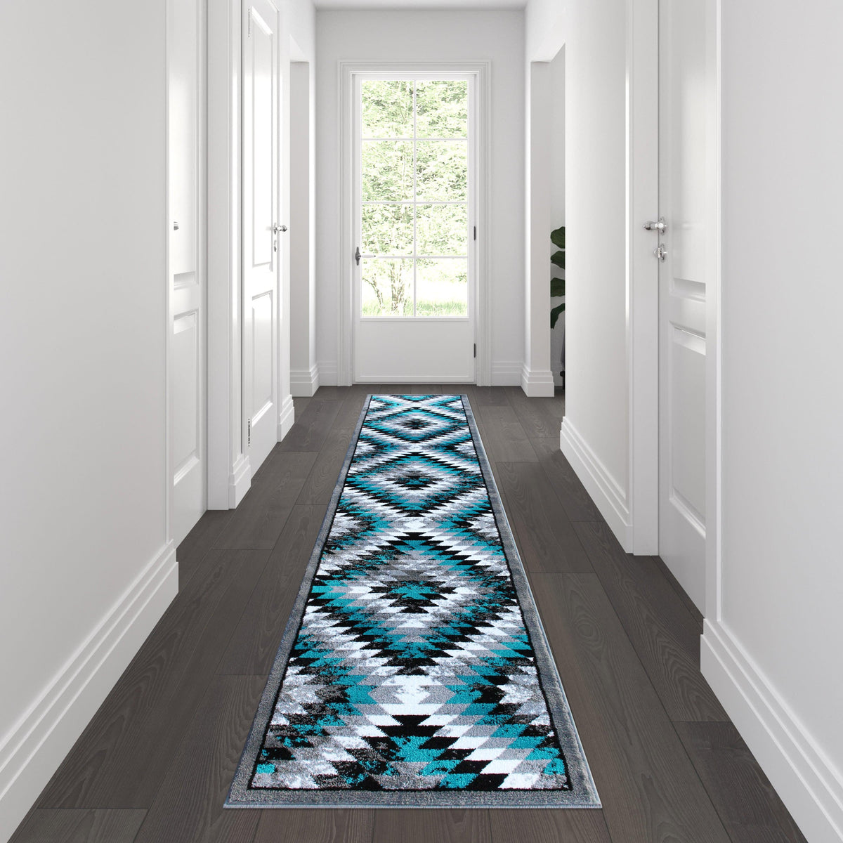 Turquoise,2' x 11' |#| Southwestern Style Diamond Patterned Indoor Area Rug - Turquoise - 2' x 11'