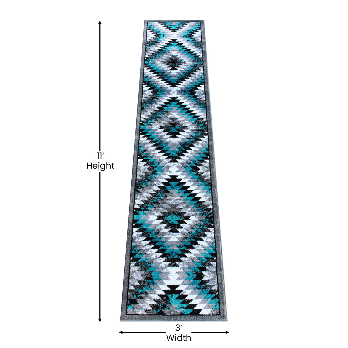 Turquoise,2' x 11' |#| Southwestern Style Diamond Patterned Indoor Area Rug - Turquoise - 2' x 11'