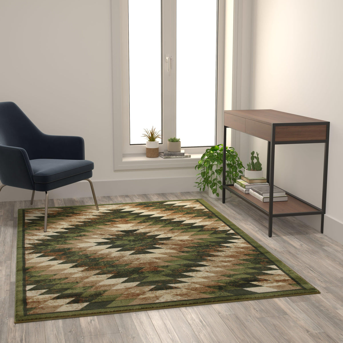 Green,5' x 7' |#| Southwestern Style Diamond Patterned Indoor Area Rug - Green - 5' x 7'