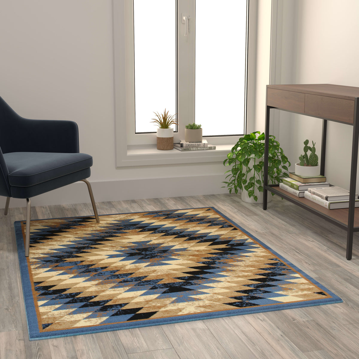 Blue,4' x 5' |#| Southwestern Style Diamond Patterned Indoor Area Rug - Blue - 4' x 5'