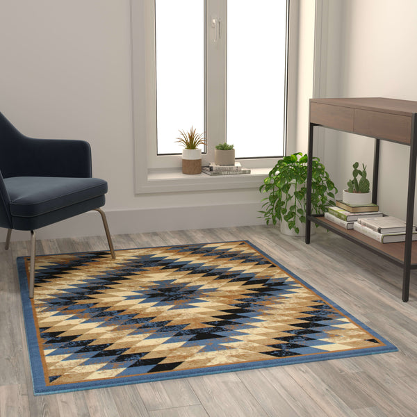 Blue,4' x 5' |#| Southwestern Style Diamond Patterned Indoor Area Rug - Blue - 4' x 5'