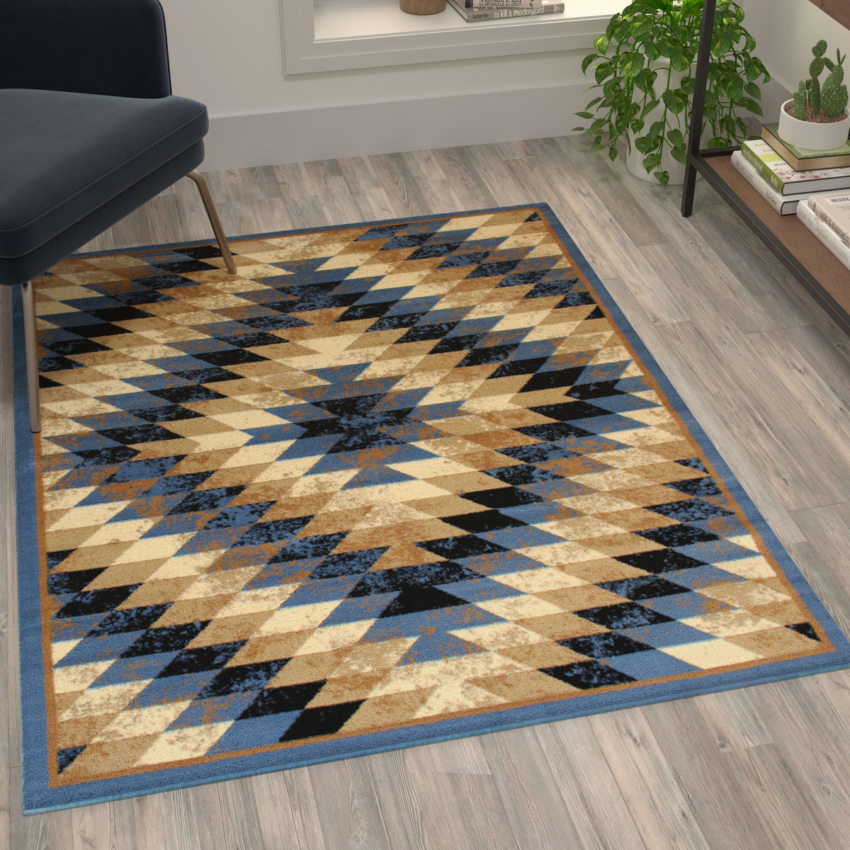 Blue,4' x 5' |#| Southwestern Style Diamond Patterned Indoor Area Rug - Blue - 4' x 5'