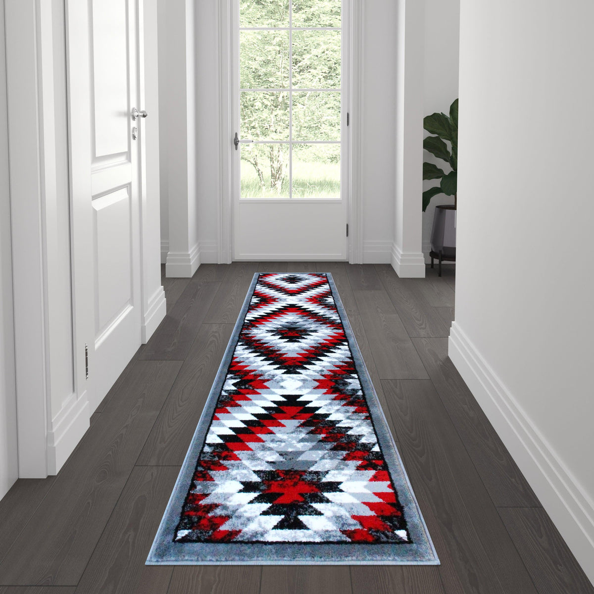 Red,2' x 7' |#| Southwestern Style Diamond Patterned Indoor Area Rug - Red - 2' x 7'