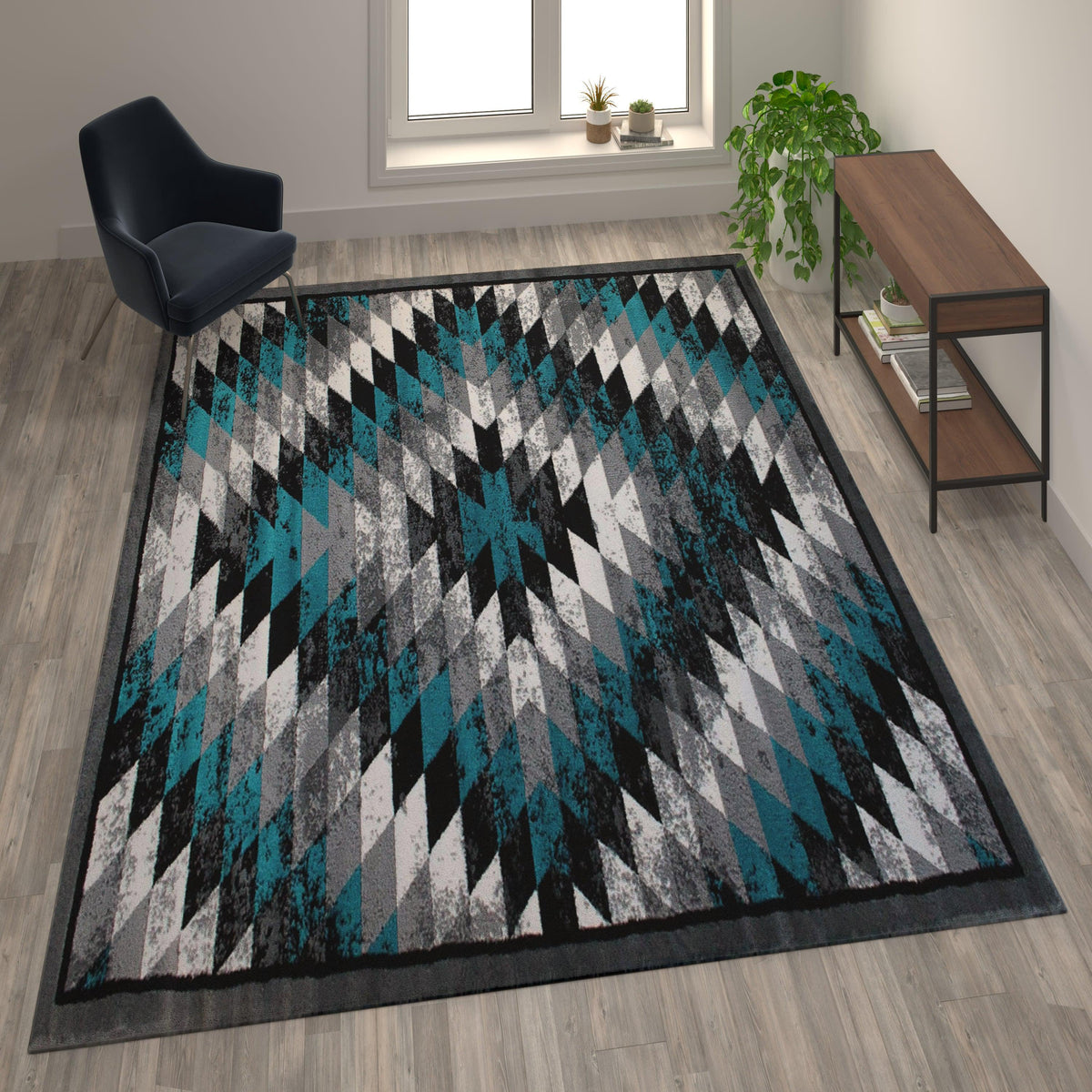 Turquoise,5' x 7' |#| Southwestern Style Diamond Patterned Indoor Area Rug - Turquoise - 5' x 7'