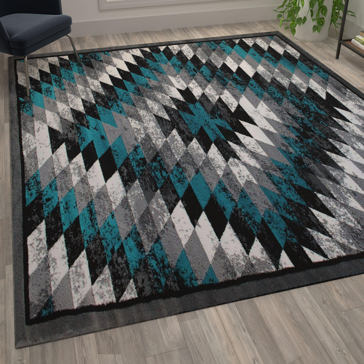 Turquoise,5' x 7' |#| Southwestern Style Diamond Patterned Indoor Area Rug - Turquoise - 5' x 7'