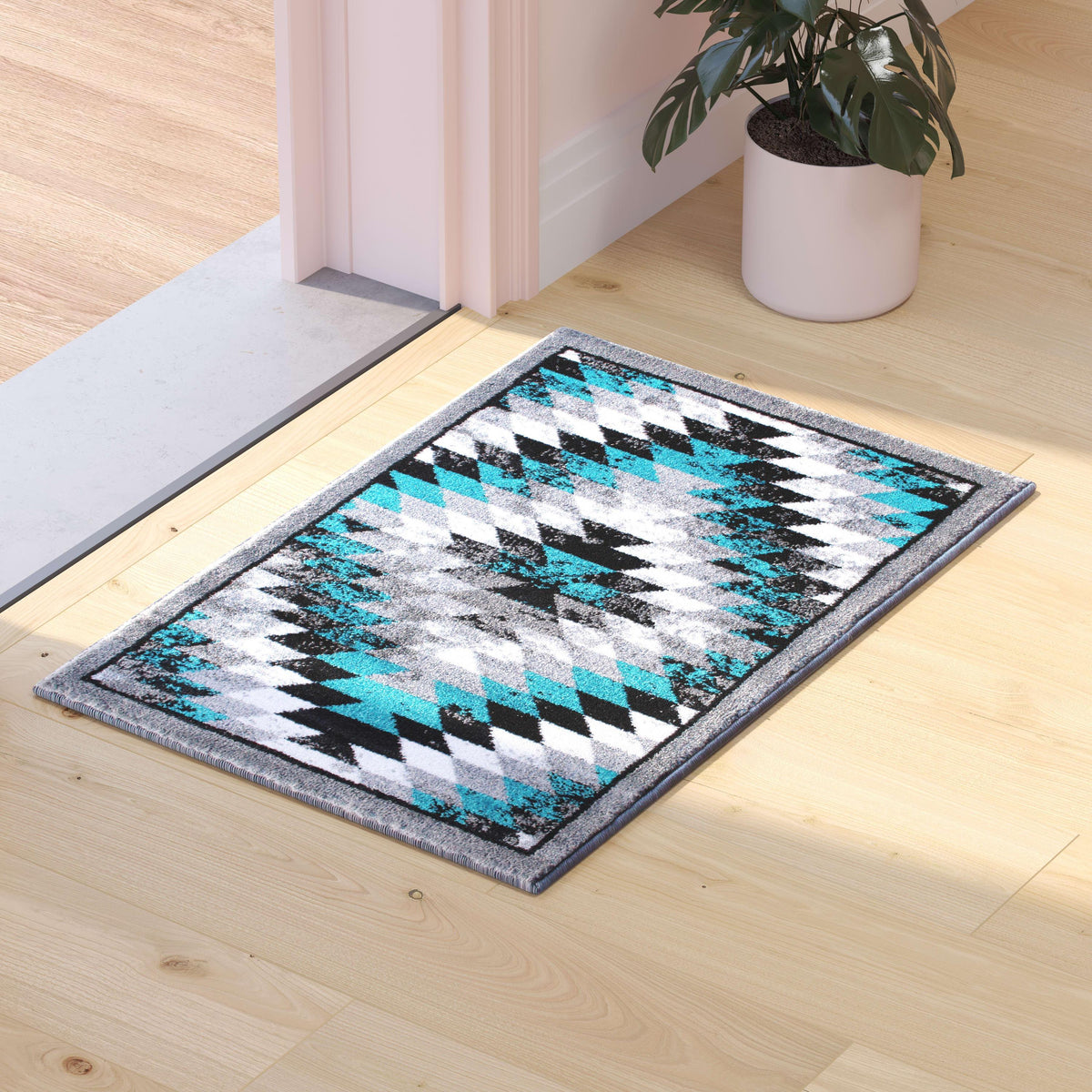 Turquoise,2' x 3' |#| Southwestern Style Diamond Patterned Indoor Area Rug - Turquoise - 2' x 3'