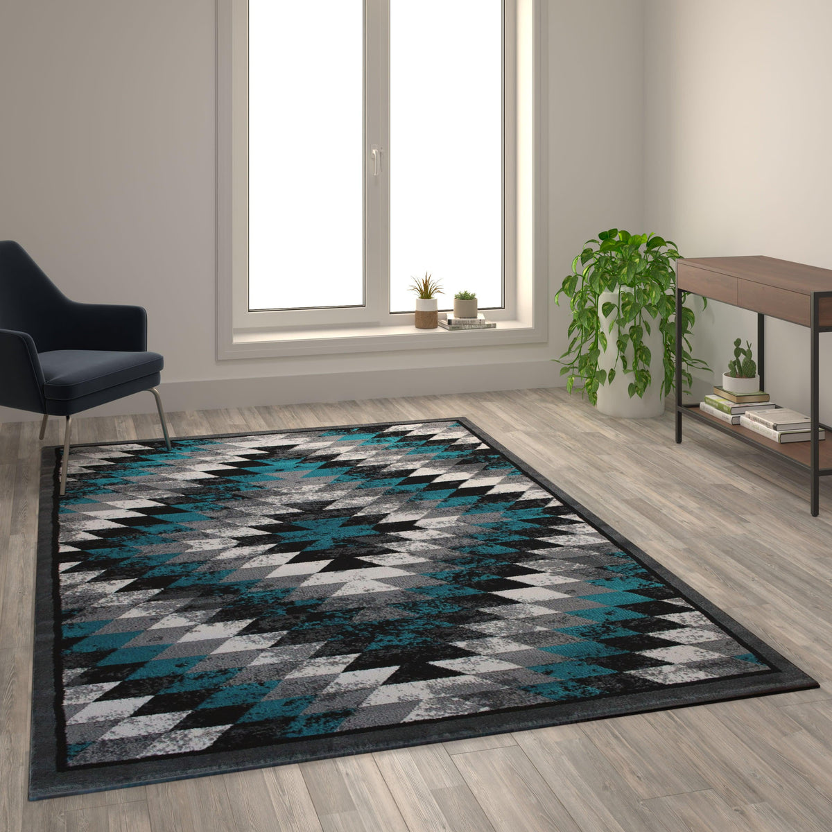 Turquoise,6' x 9' |#| Southwestern Style Diamond Patterned Indoor Area Rug - Turquoise - 6' x 9'