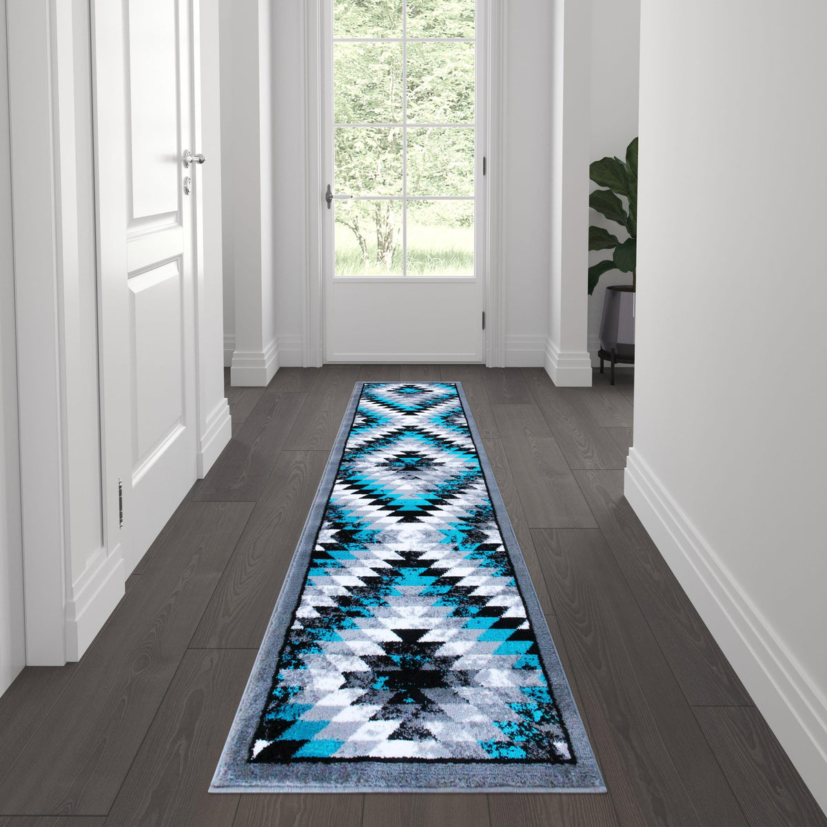 Turquoise,2' x 7' |#| Southwestern Style Diamond Patterned Indoor Area Rug - Turquoise - 2' x 7'