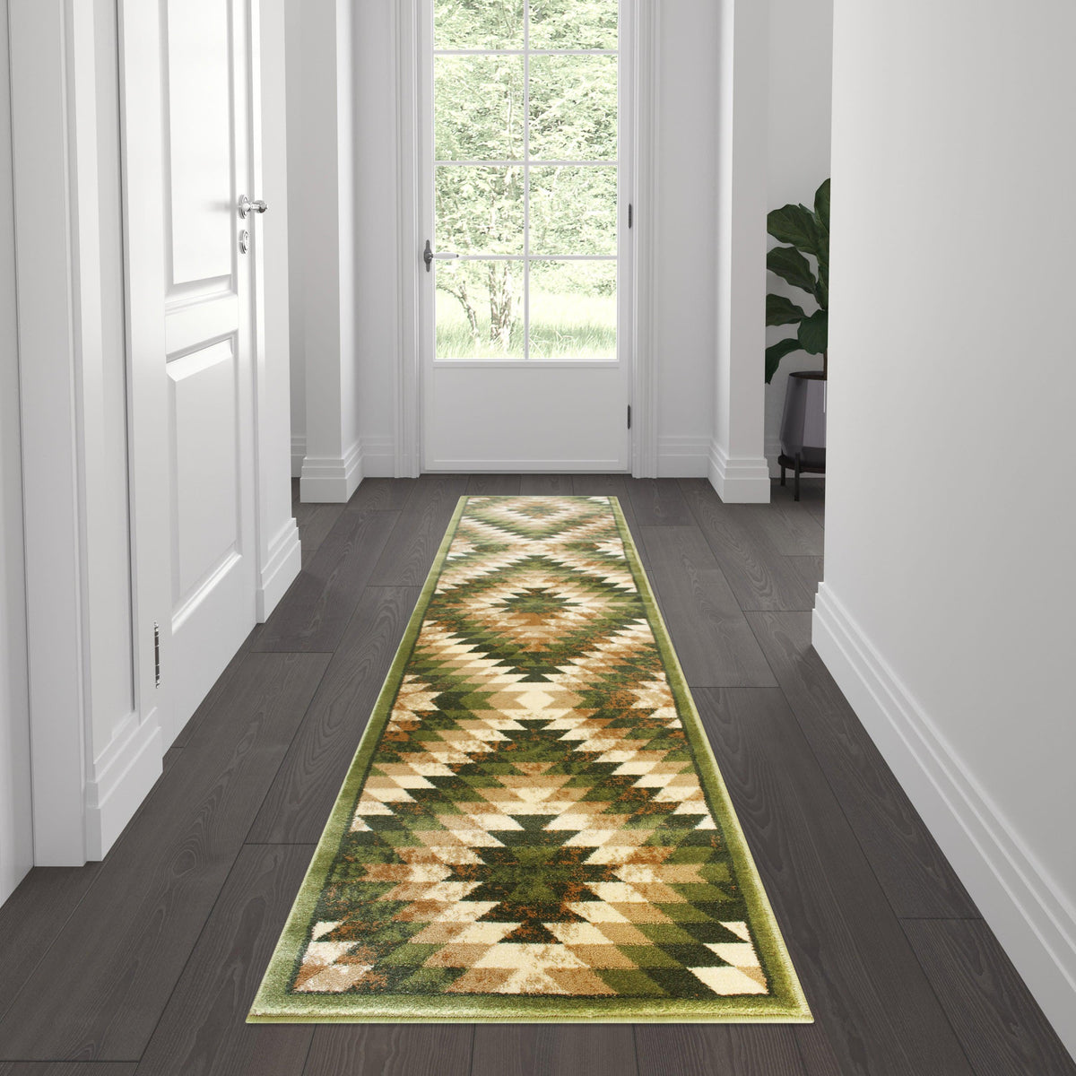 Green,2' x 7' |#| Southwestern Style Diamond Patterned Indoor Area Rug - Green - 2' x 7'