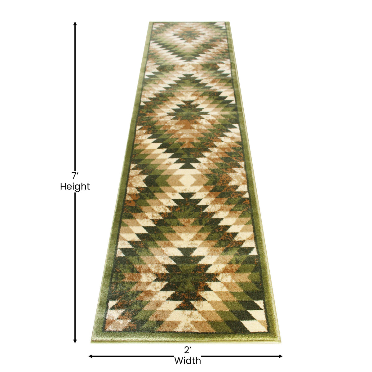 Green,2' x 7' |#| Southwestern Style Diamond Patterned Indoor Area Rug - Green - 2' x 7'