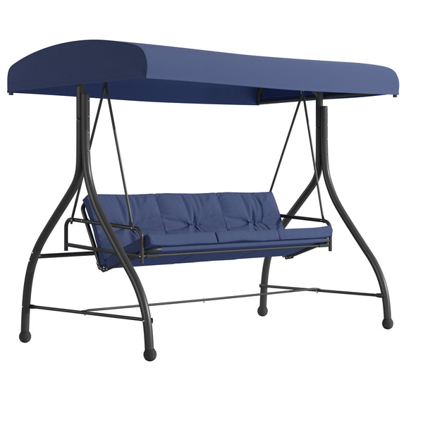 Navy |#| 3-Seat Outdoor Steel Converting Patio Swing and Bed Canopy Hammock in Navy