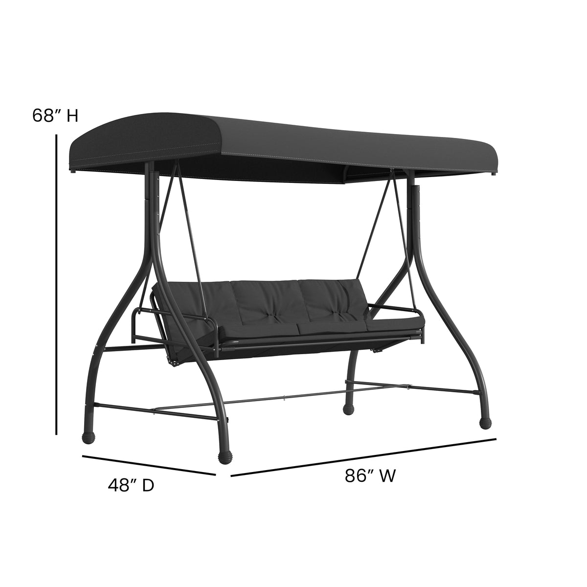 Black |#| 3-Seat Outdoor Steel Converting Patio Swing and Bed Canopy Hammock in Black