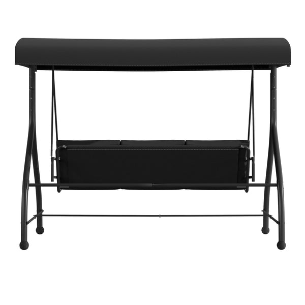 Black |#| 3-Seat Outdoor Steel Converting Patio Swing and Bed Canopy Hammock in Black