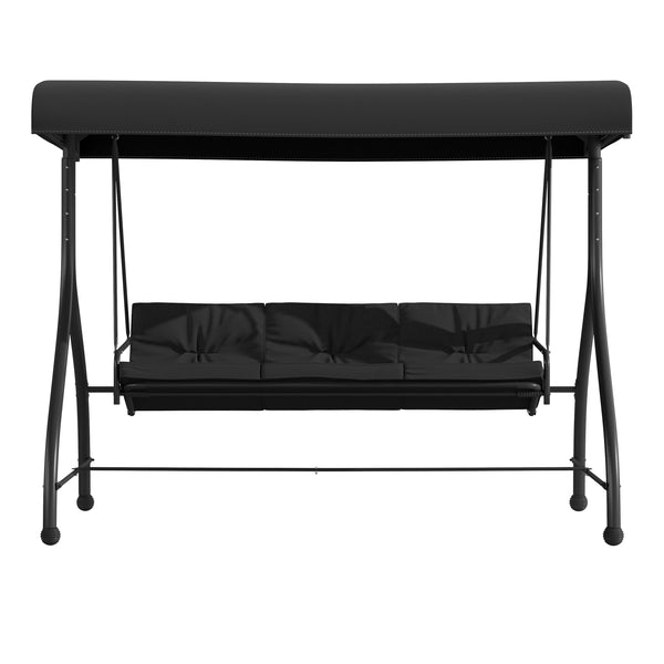 Black |#| 3-Seat Outdoor Steel Converting Patio Swing and Bed Canopy Hammock in Black