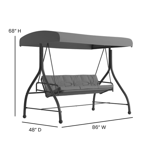 Gray |#| 3-Seat Outdoor Steel Converting Patio Swing and Bed Canopy Hammock in Gray