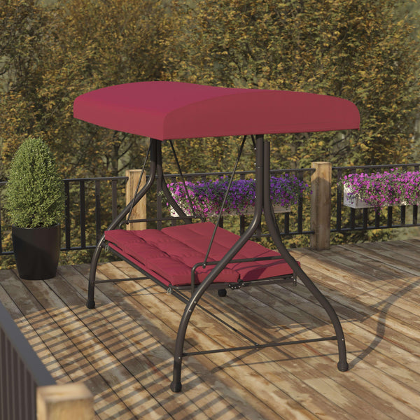 Maroon |#| 3-Seat Outdoor Steel Converting Patio Swing and Bed Canopy Hammock in Maroon