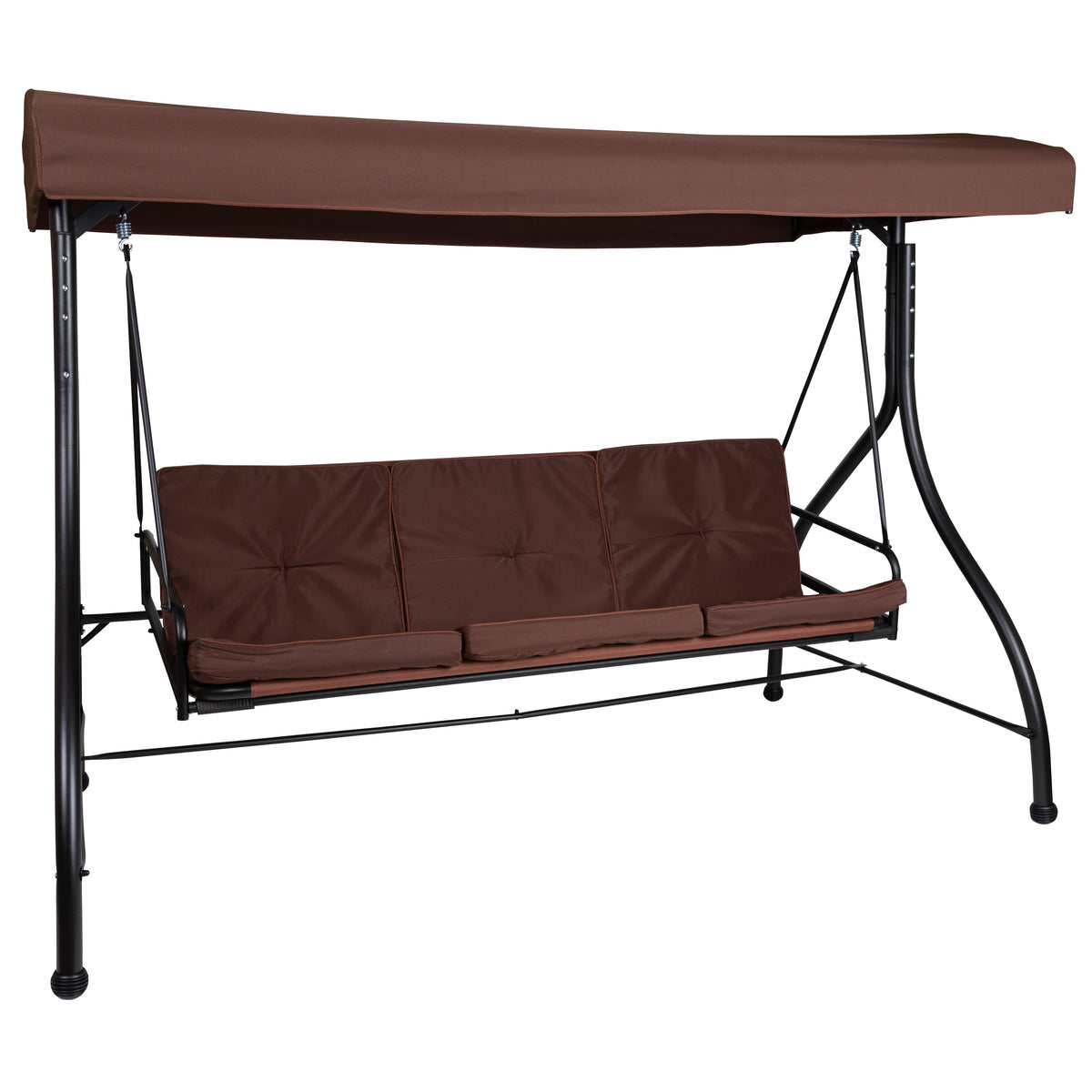 Brown |#| 3-Seat Outdoor Steel Converting Patio Swing and Bed Canopy Hammock in Brown