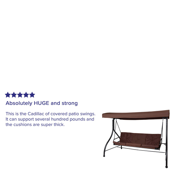 Brown |#| 3-Seat Outdoor Steel Converting Patio Swing and Bed Canopy Hammock in Brown