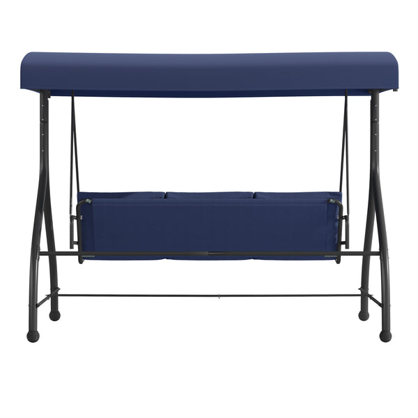 Navy |#| 3-Seat Outdoor Steel Converting Patio Swing and Bed Canopy Hammock in Navy