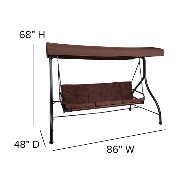 Brown |#| 3-Seat Outdoor Steel Converting Patio Swing and Bed Canopy Hammock in Brown