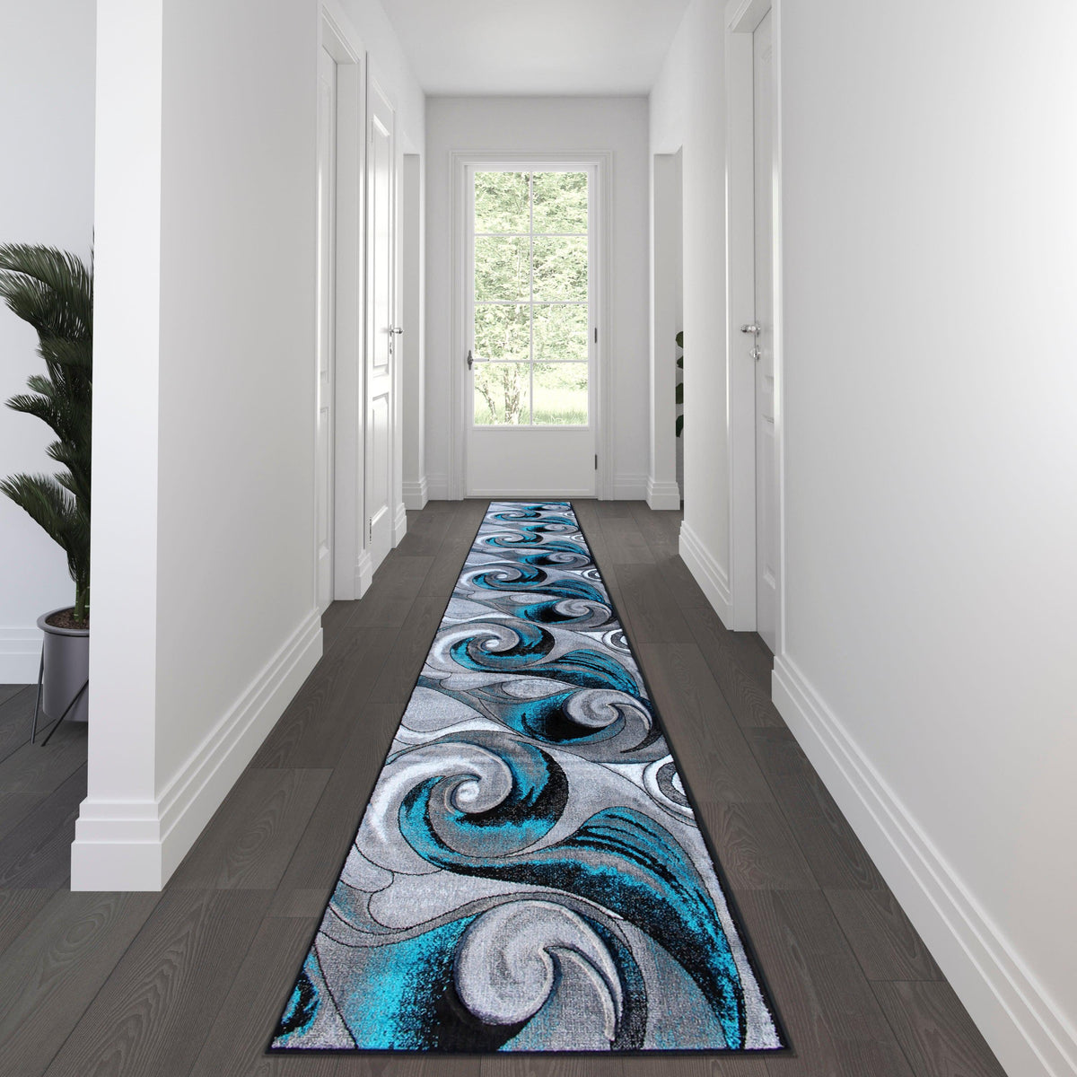 3' x 15' |#| Modern Ocean Wave Design Turquoise 3' x 15' Olefin Indoor Area Rug
