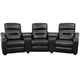 Black |#| 3-Seat Reclining Black LeatherSoft Tufted Bustle Back Seating Unit w/Cup Holders