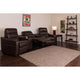 Brown |#| 3-Seat Reclining Brown LeatherSoft Tufted Bustle Back Seating Unit w/Cup Holders