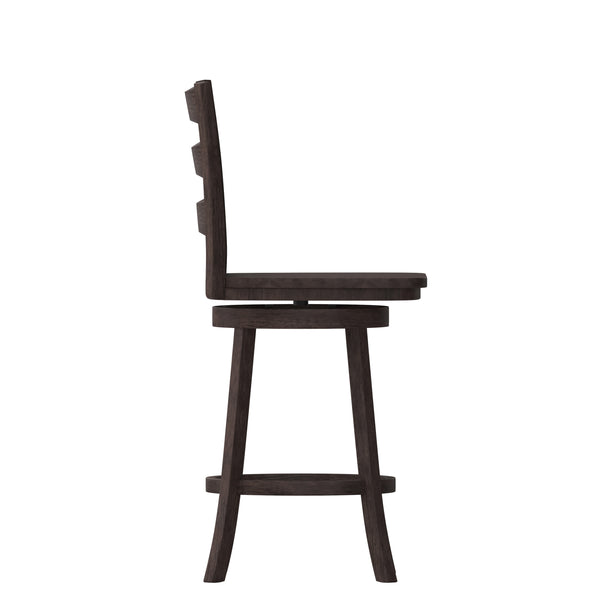 Gray Wash Walnut |#| Commercial Gray Wash Walnut Wood Ladderback Swivel Counter Stool with Footrest